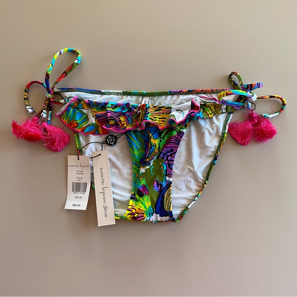 Tropical, Bright, Ruffled, SideTie Bikini Bottom
